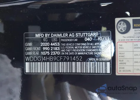 2012 Mercedes-Benz C 250 из США, поврежденный, VIN WDDGJ4HB9CF791452